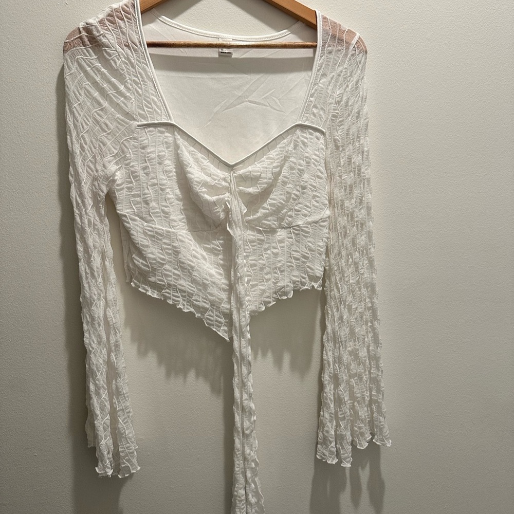 White Long Sleeve Crop Top